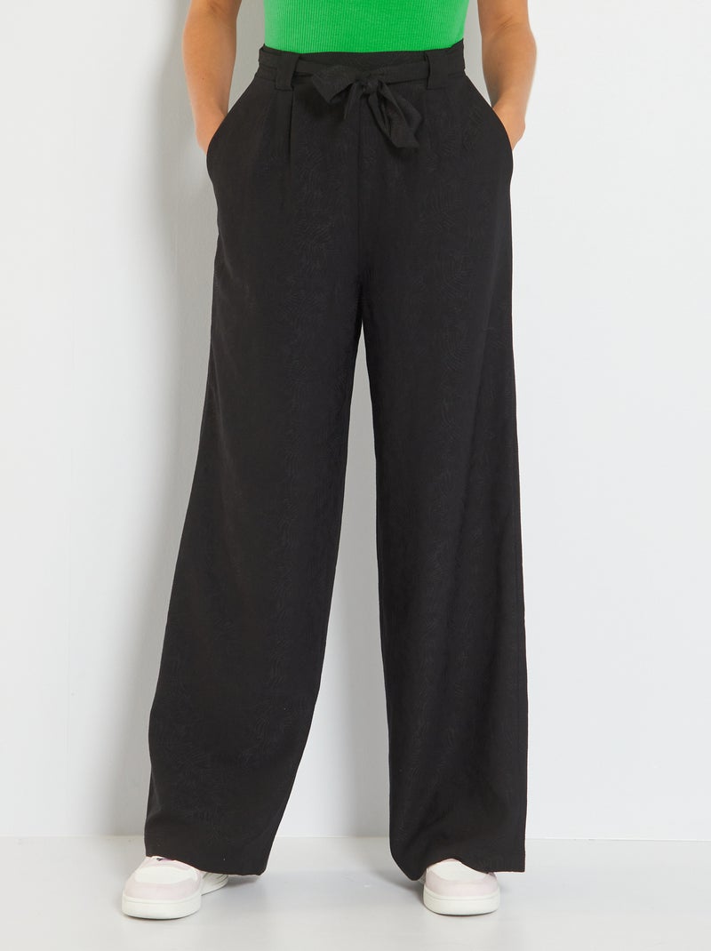 Pantalon large et fluide en maille jacquard Noir - Kiabi