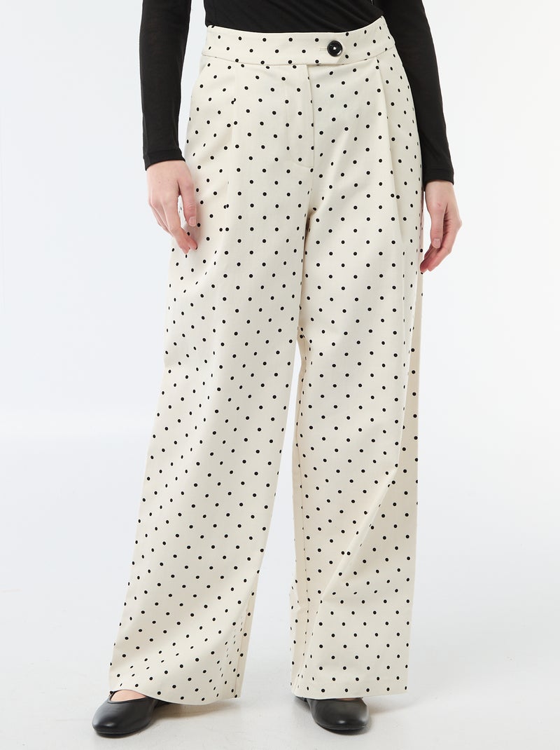 Pantalon large femme à pinces à pois Blanc - Kiabi