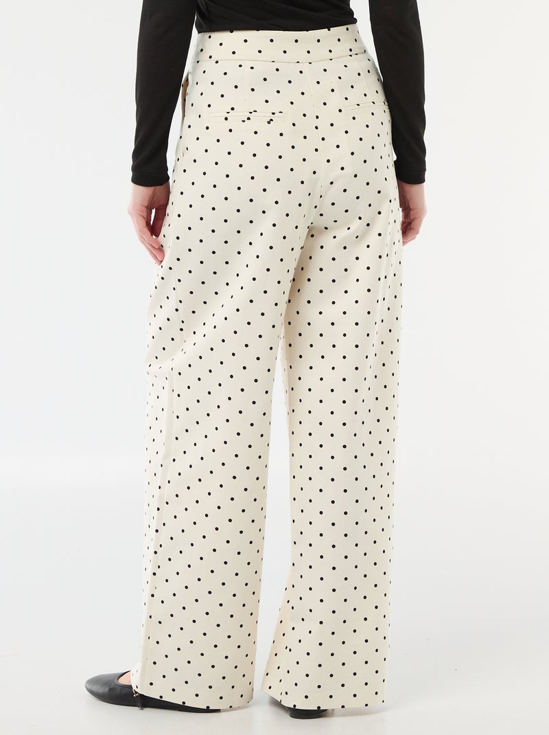 Pantalon large femme à pinces à pois Blanc - Kiabi
