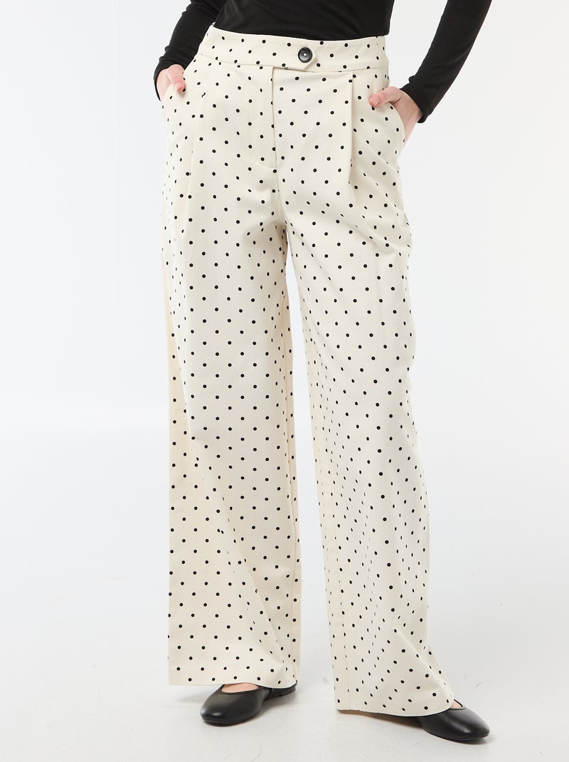 Pantalon large femme à pinces à pois Blanc - Kiabi