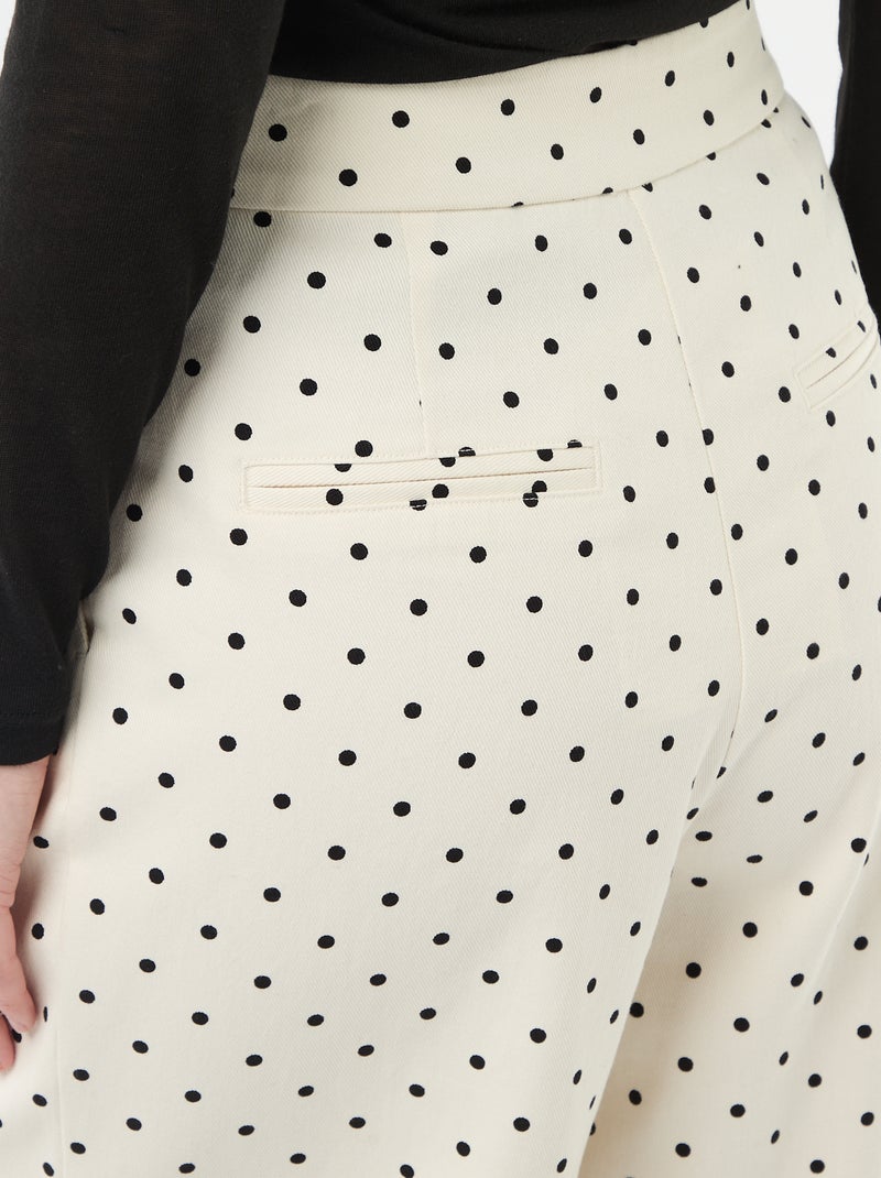 Pantalon large femme à pinces à pois Blanc - Kiabi