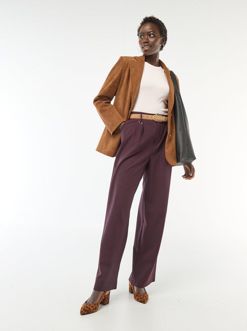 Pantalon large femme à pinces rayé - Kiabi