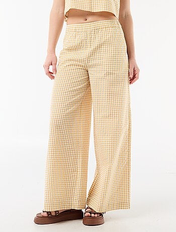 Pantalon large femme à taille élastiquée