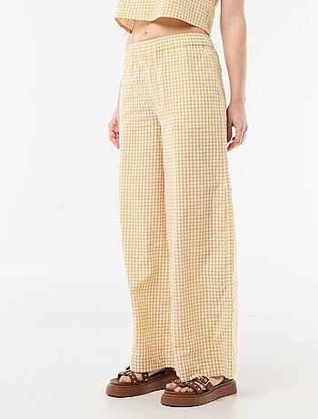 Pantalon large femme à taille élastiquée