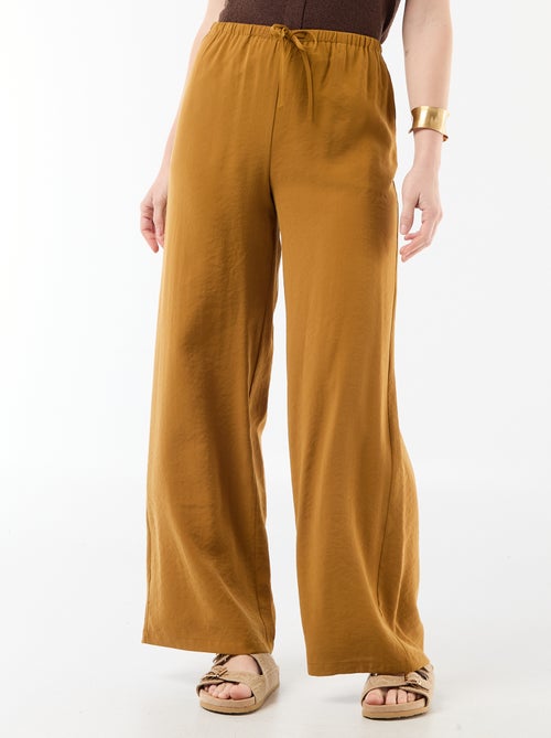 Pantalon large femme à taille élastiquée et lien à nouer - Kiabi