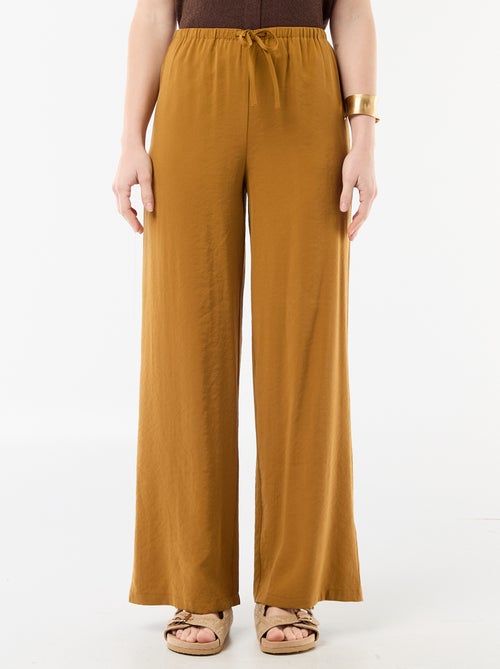 Pantalon large femme à taille élastiquée et lien à nouer - Kiabi