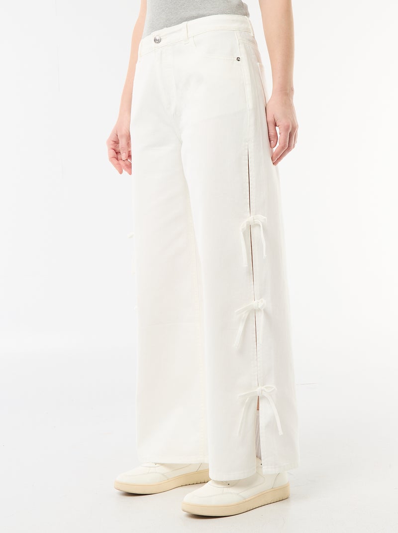 Pantalon large femme à taille standard Blanc - Kiabi