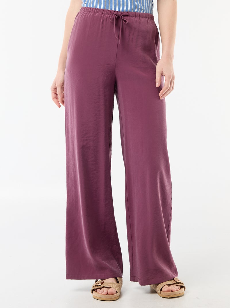 Pantalon large femme avec lien à nouer Violet - Kiabi