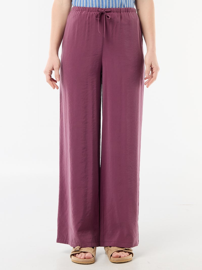 Pantalon large femme avec lien à nouer Violet - Kiabi