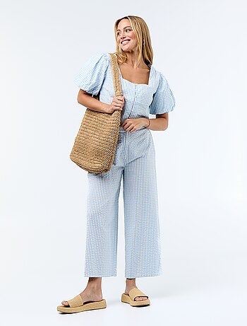 Pantalon large femme carreaux