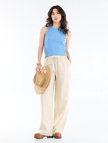 Pantalon large femme en 100% lin