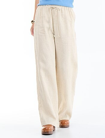 Pantalon large femme en 100% lin