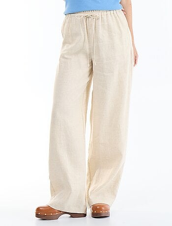 Pantalon large femme en 100% lin