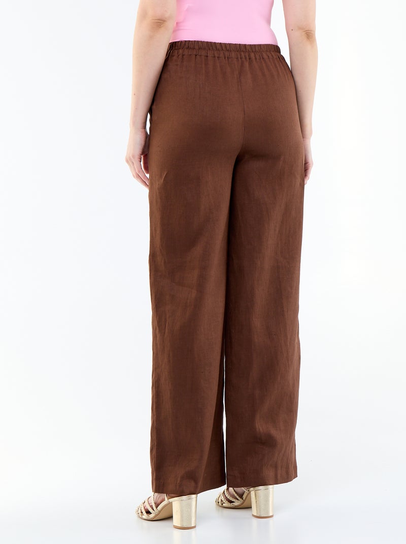 Pantalon large femme en 100% lin Marron - Kiabi
