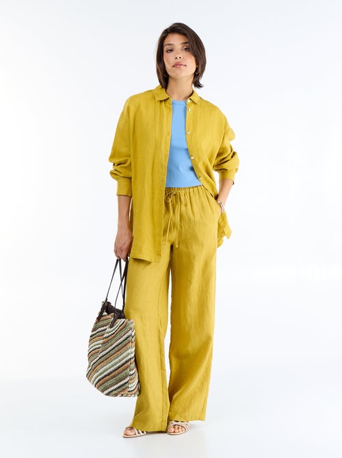 Pantalon large femme en 100% lin - Kiabi