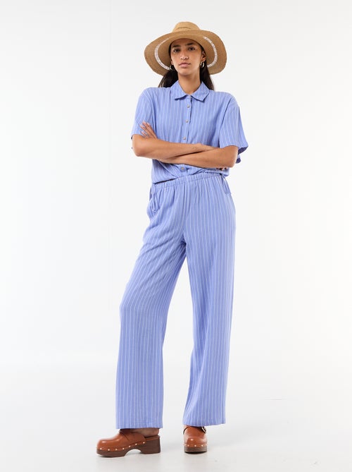 Pantalon large femme en chaîne et trame léger - Kiabi
