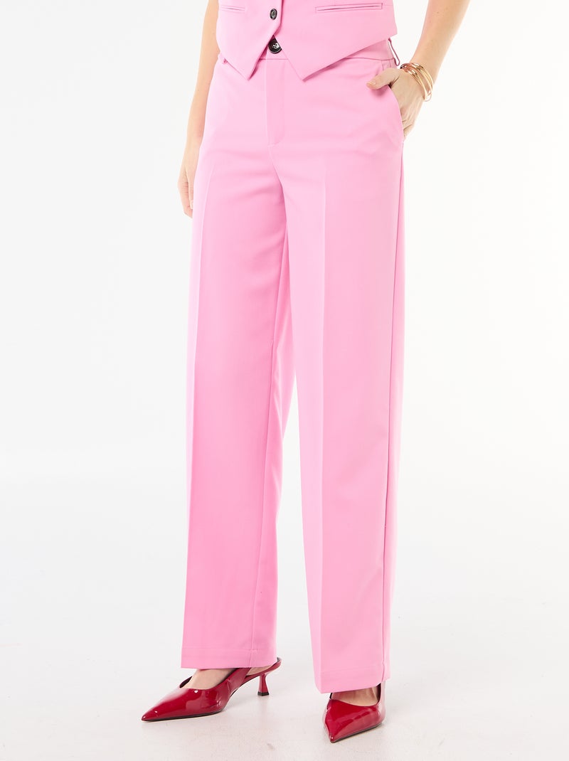 Pantalon large femme en chaîne et trame Rose - Kiabi