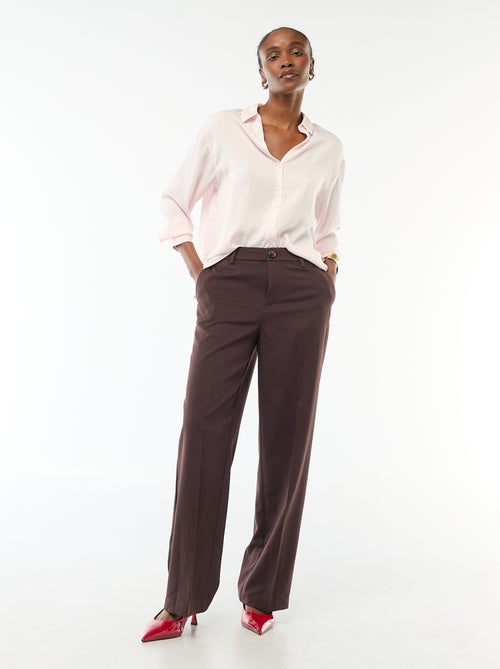 Pantalon large femme en chaîne et trame taille haute - Kiabi