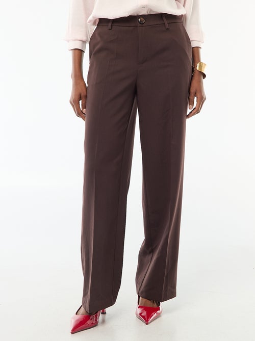 Pantalon large femme en chaîne et trame taille haute - Kiabi