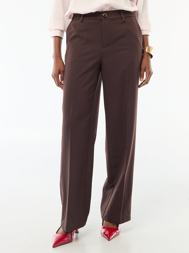 Pantalon large femme en chaîne et trame taille haute Marron - Kiabi