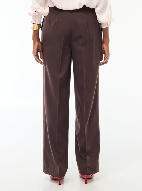 Pantalon large femme en chaîne et trame taille haute - Kiabi
