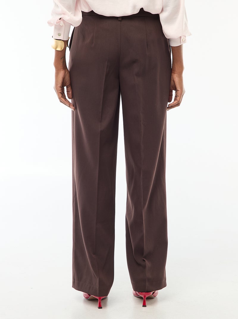 Pantalon large femme en chaîne et trame taille haute Marron - Kiabi