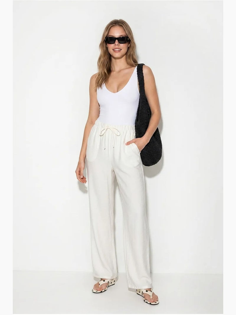 Pantalon large femme en crêpe lucci Blanc cassé - Kiabi