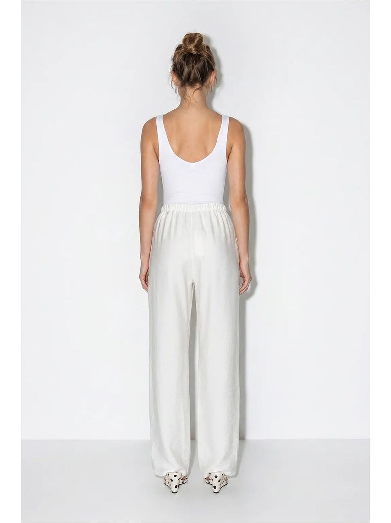 Pantalon large femme en crêpe lucci Blanc cassé - Kiabi
