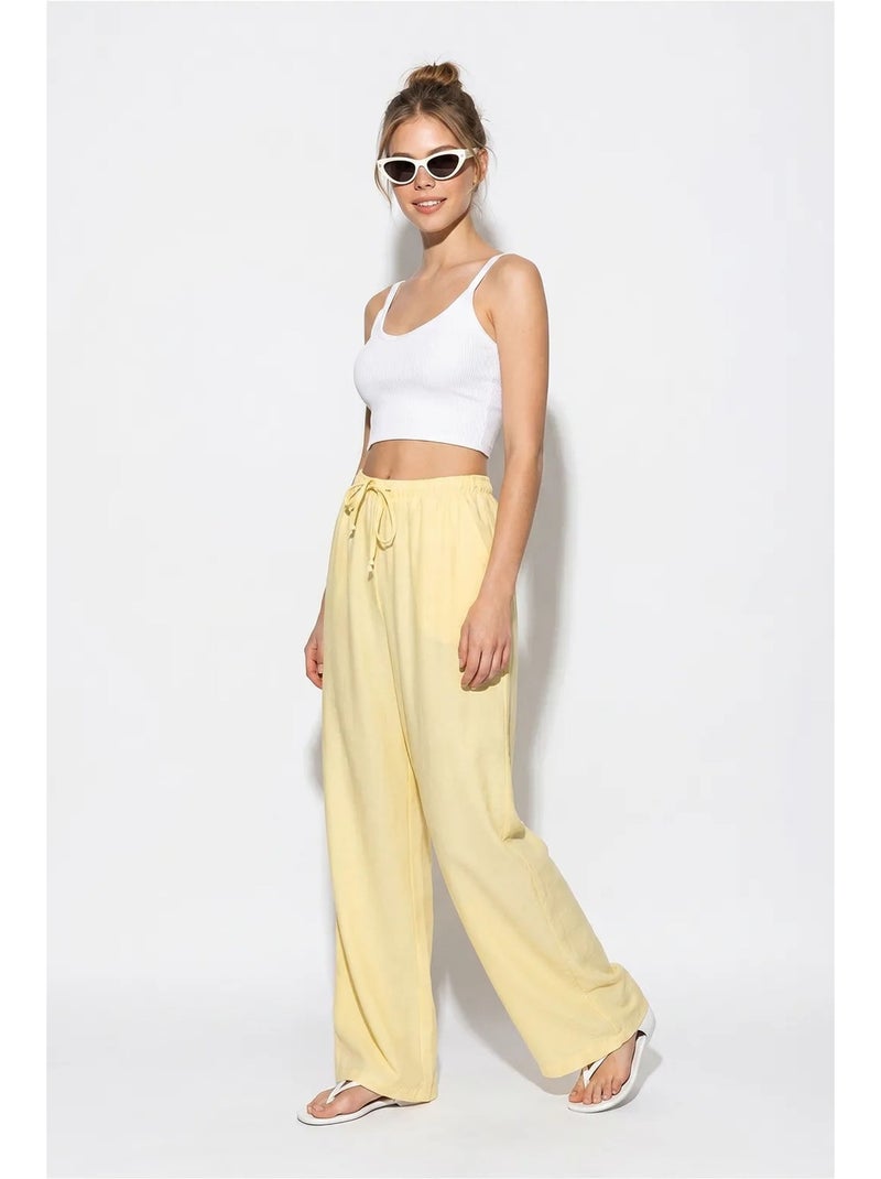 Pantalon large femme en crêpe lucci Jaune citron - Kiabi