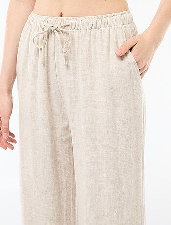 Pantalon large femme en lin à taille élastiquée