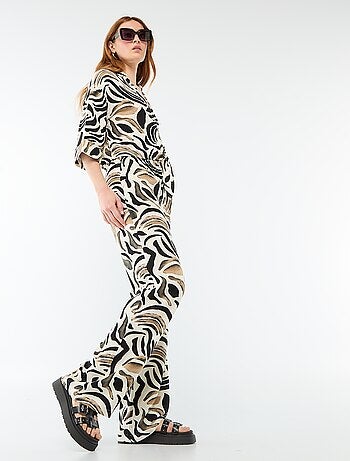 Pantalon large femme en lin à taille élastiquée