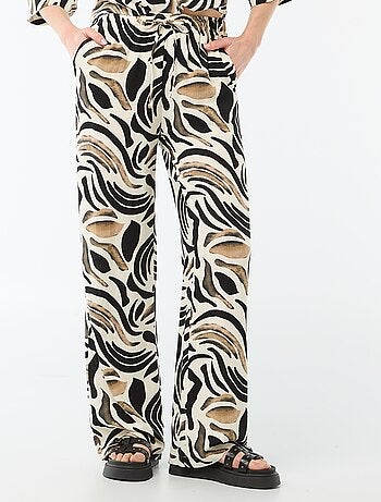 Pantalon large femme en lin à taille élastiquée