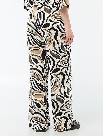 Pantalon large femme en lin à taille élastiquée