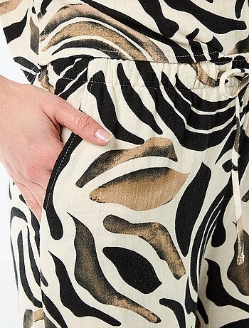 Pantalon large femme en lin à taille élastiquée