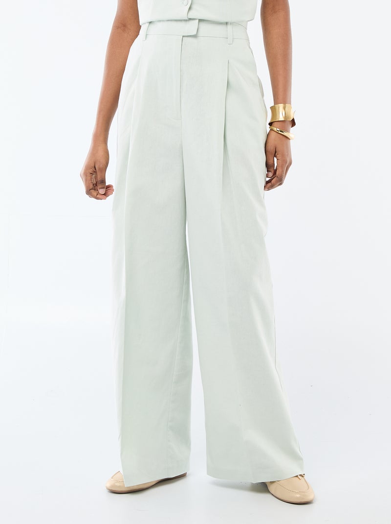 Pantalon large femme en lin léger Bleu - Kiabi