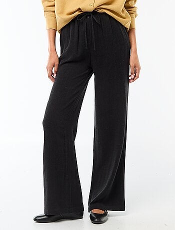 Pantalon large femme en lin à taille élastiquée