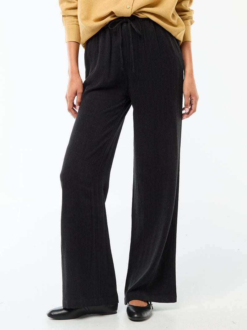 Pantalon large femme en lin Noir - Kiabi