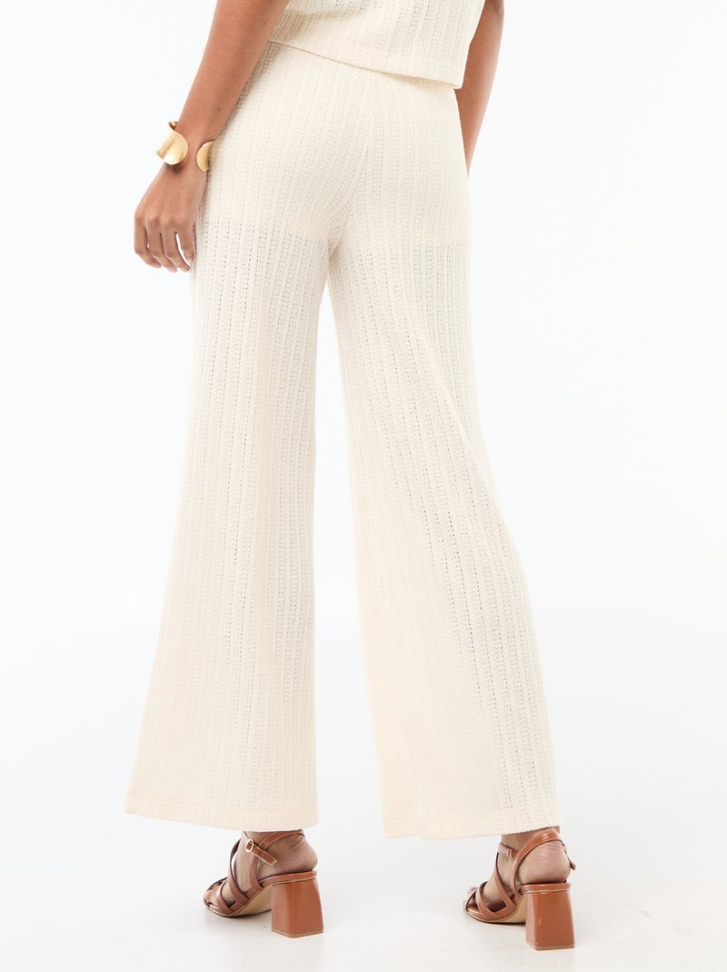 Pantalon large femme en maille légère Blanc - Kiabi