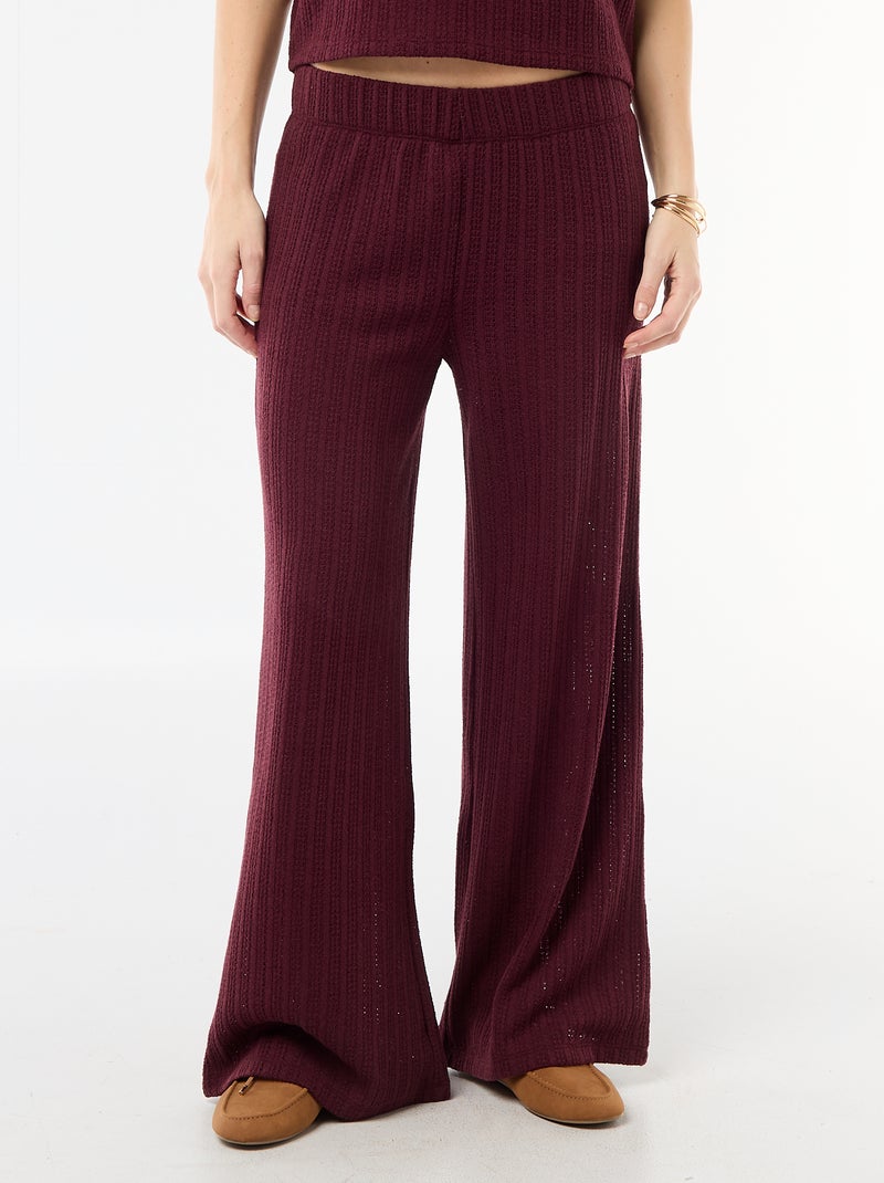 Pantalon large femme en maille légère Rouge - Kiabi