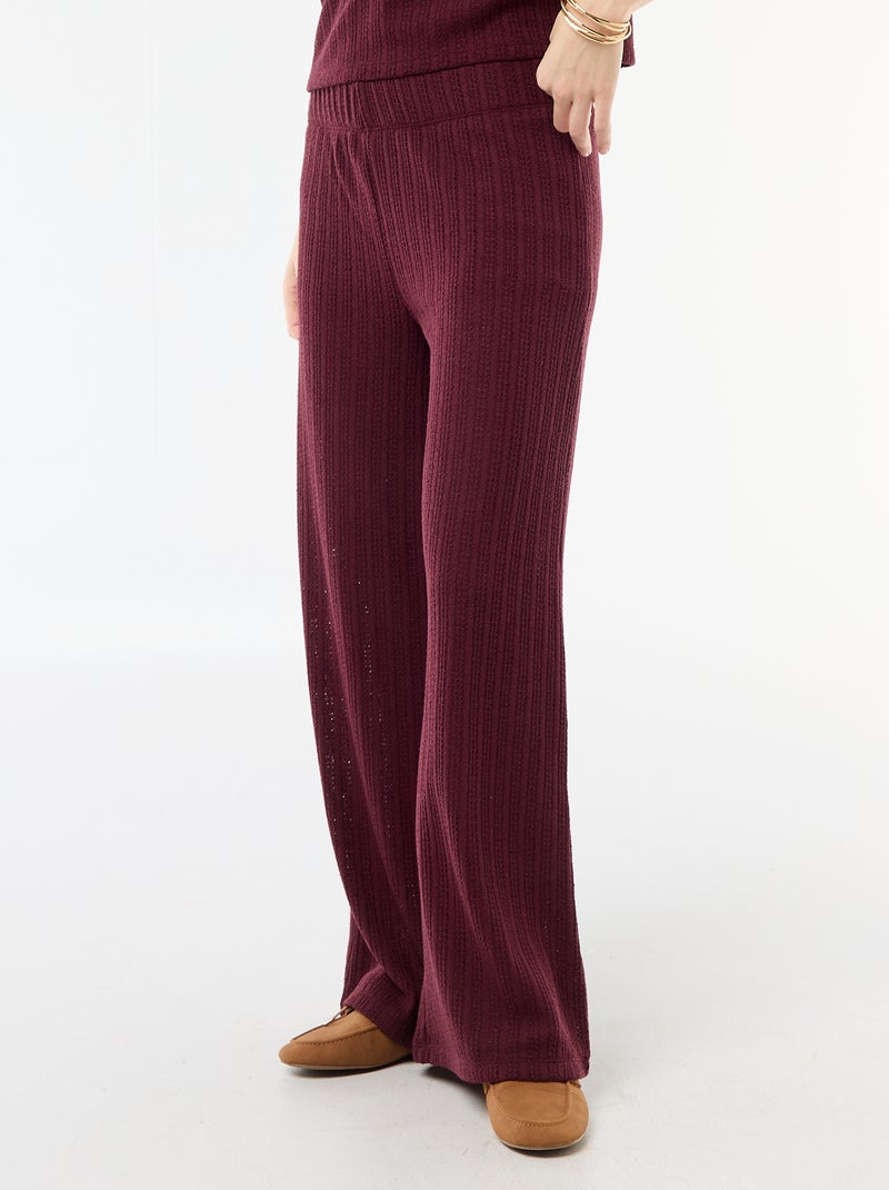 Pantalon large femme en maille légère Rouge - Kiabi