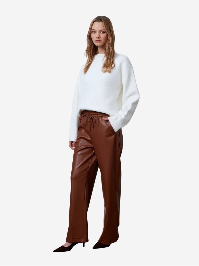 Pantalon large femme en similicuir dilvin Marron - Kiabi