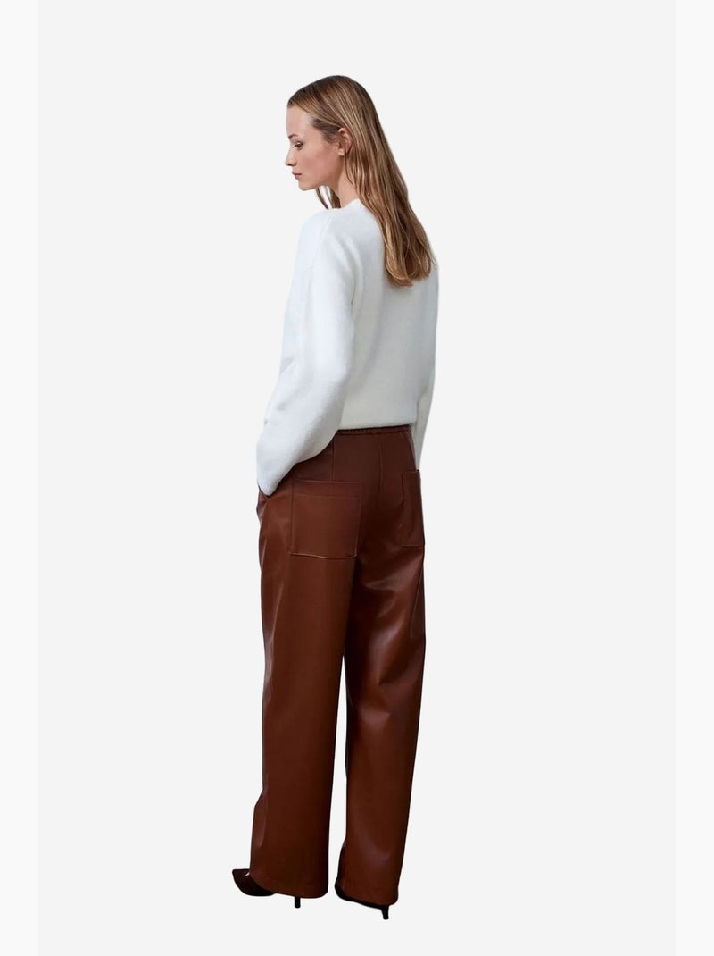 Pantalon large femme en similicuir dilvin Marron - Kiabi