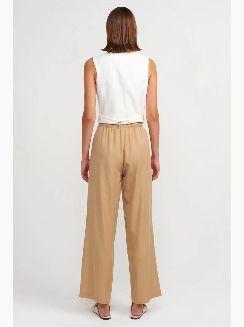 Pantalon large femme en tencel avec taille à cordon dilvin Camel - Kiabi