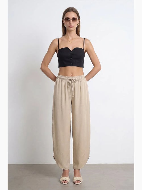 Pantalon large femme en tencel crêpe avec fente dilvin - Kiabi