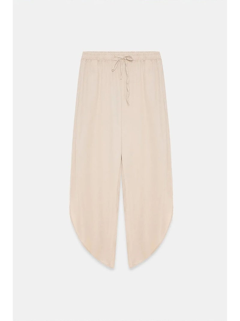 Pantalon large femme en tencel crêpe avec fente dilvin Beige argile - Kiabi