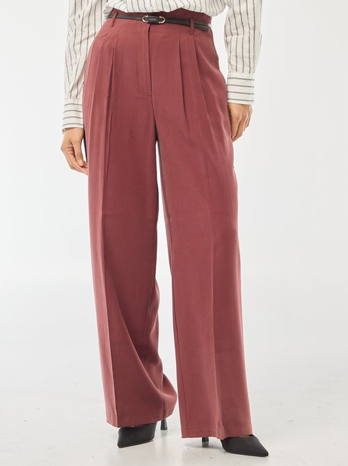 Pantalon large femme en viscose taille haute à boucle - Kiabi