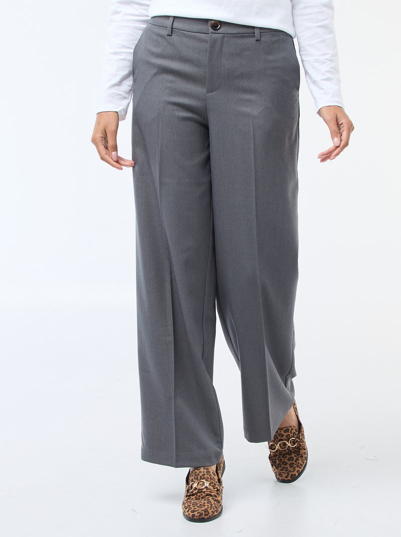 Pantalon large femme fluide à ceinture Gris - Kiabi