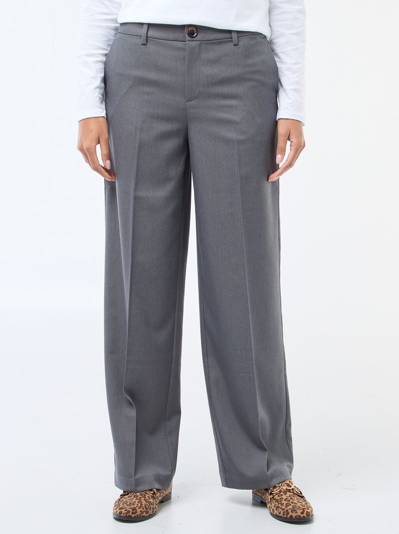 Pantalon large femme fluide à ceinture Gris - Kiabi