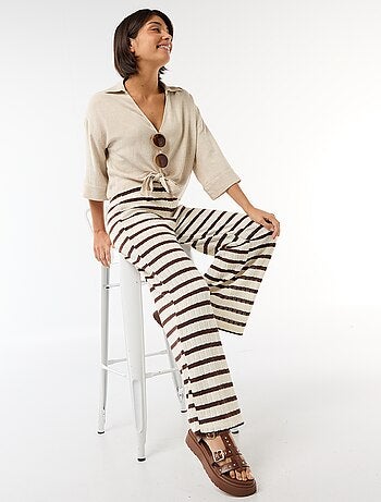 Pantalon large en maille légère femme
