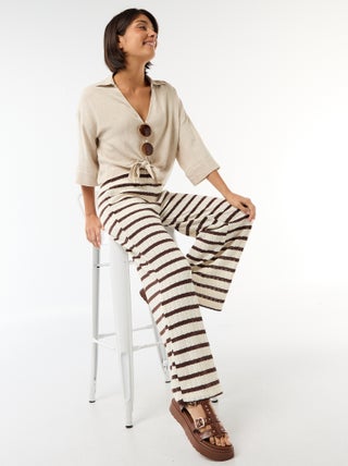 Pantalon large femme maille légère